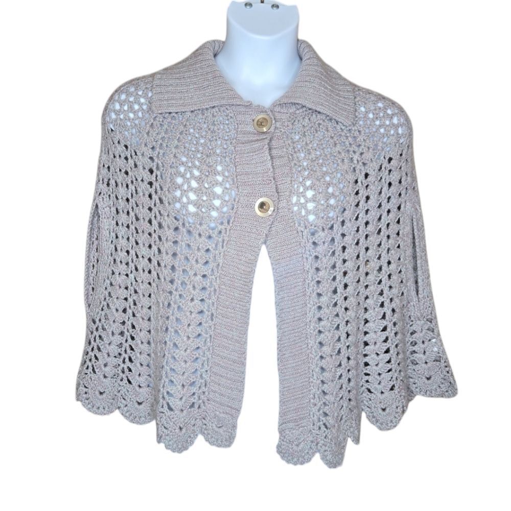 URBAN OUTFITTERS gray silver metallic alpaca blend cape poncho sweater S/M‎